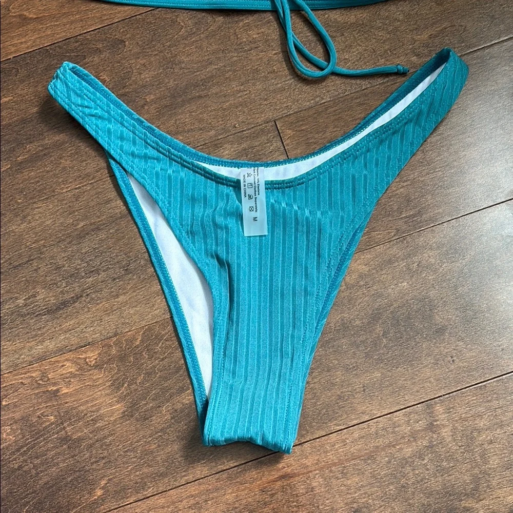 Teal Ribbed Bikini Set - Picture 3 of 7